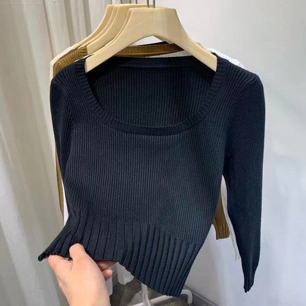 Lightweight Scoop Neck Long Sleeve Ribbed Top | Trendy Tops Outfit Idea for Women by Ro + Ivy | Elevated Basics, Modern Comfort & Style