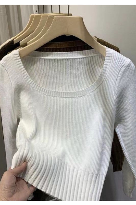 Lightweight Scoop Neck Long Sleeve Ribbed Top | Trendy Tops Outfit Idea for Women by Ro + Ivy | Elevated Basics, Modern Comfort & Style