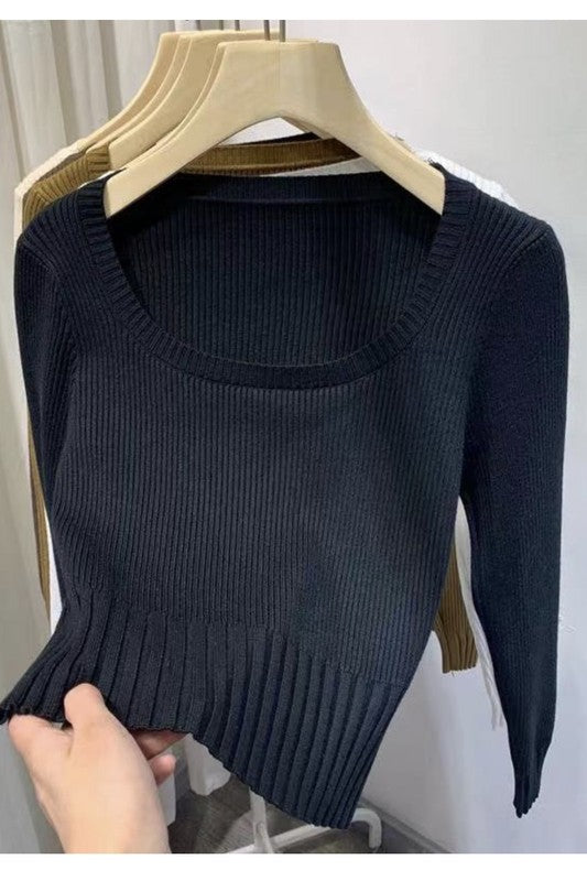 Lightweight Scoop Neck Long Sleeve Ribbed Top | Trendy Tops Outfit Idea for Women by Ro + Ivy | Elevated Basics, Modern Comfort & Style