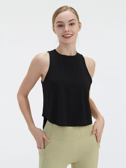 Back Cutout Round Neck Activewear Tank Black