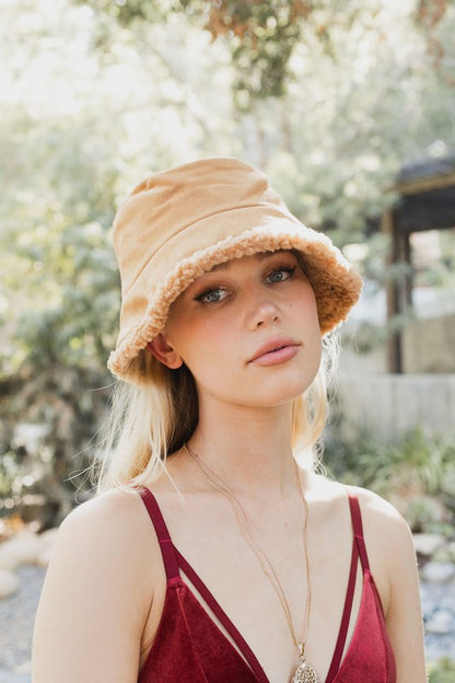 Teddy Suede Combo Reversible Bucket Hat - Ro + Ivy