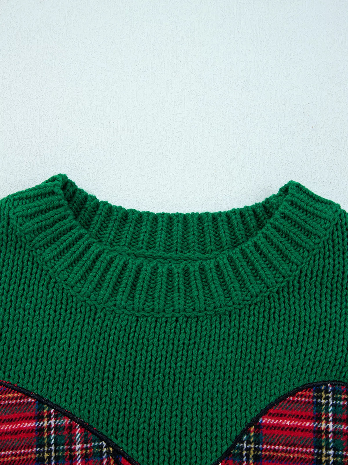 Plaid Bow Appliqué Christmas Knit Sweater