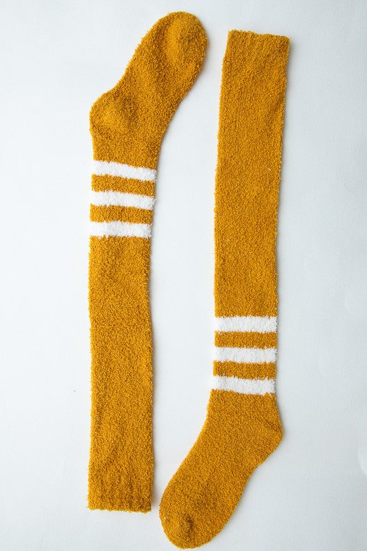 Mustard Default Soft Knee-High Striped Boucle Socks | Trendy Socks Outfit Idea for Women by Ro + Ivy | Elevated Basics, Modern Comfort & Style