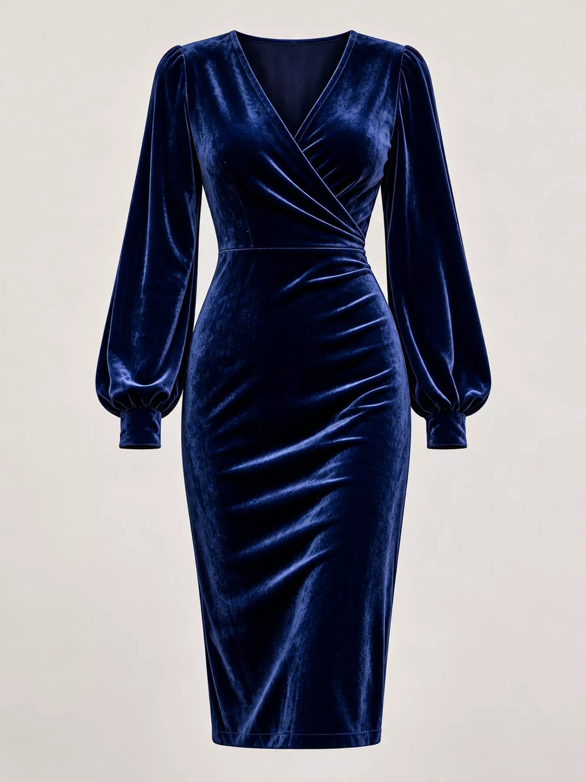 Long-Sleeve Velvet Wrap Dress with Ruched Bodycon Fit