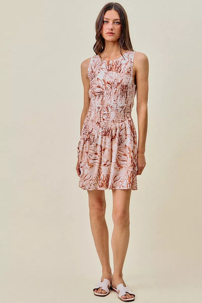 Women's Shell Print Smocked Fit and Flare Mini Dress - Mini Dresses