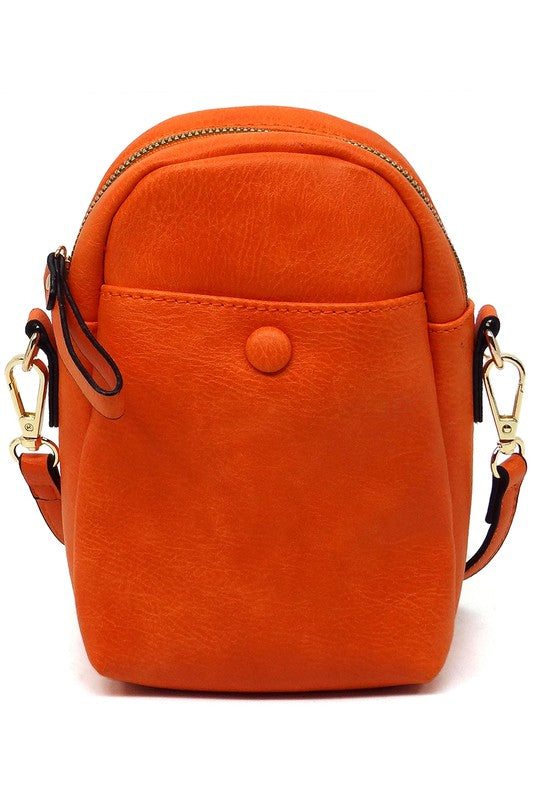 Orange one Vegan Leather Front Pocket Mini Crossbody Bag | Trendy Crossbody Bags Outfit Idea for Women by Ro + Ivy | Elevated Basics, Modern Comfort & Style