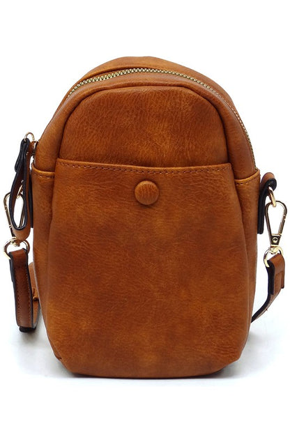 Brown one Vegan Leather Front Pocket Mini Crossbody Bag | Trendy Crossbody Bags Outfit Idea for Women by Ro + Ivy | Elevated Basics, Modern Comfort & Style