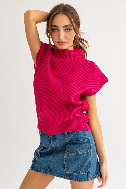 Turtle Neck Power Shoulder Sweater Top