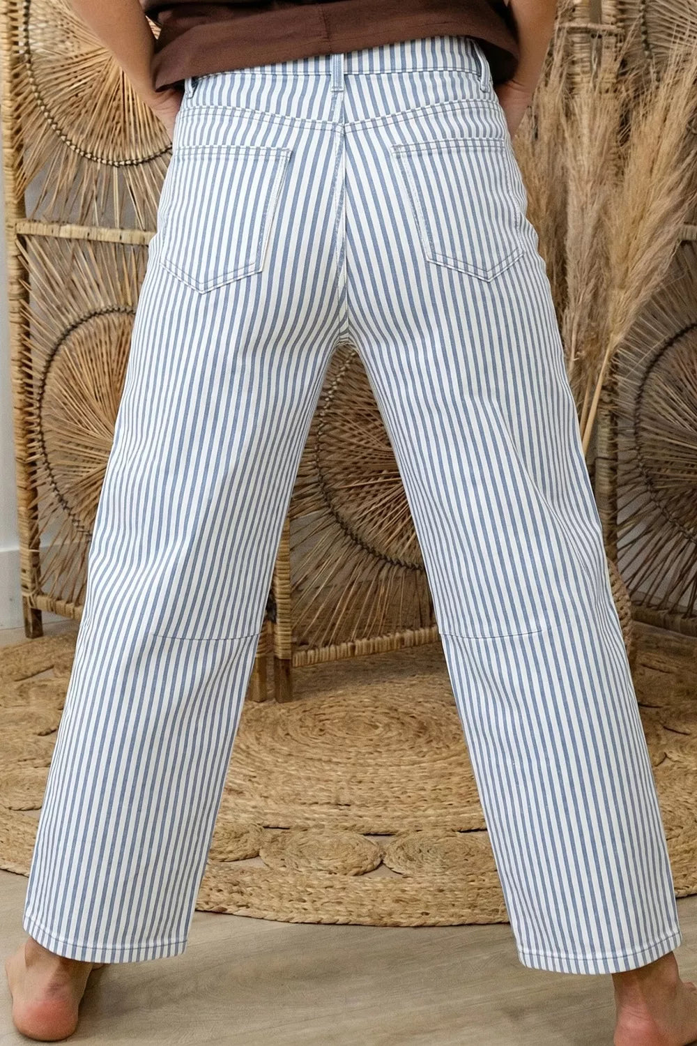 Women's Striped Barrel Leg Jeans - Jeans