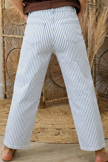 Women's Striped Barrel Leg Jeans - Jeans