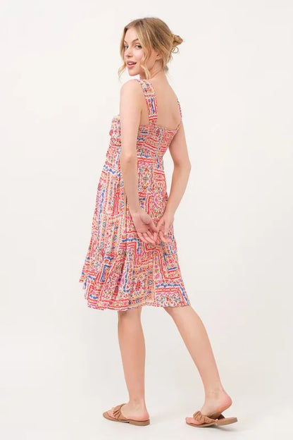 Tied Front Smocked Back Tiered Boho Mini Dress – outfit idea for women | Ro + Ivy