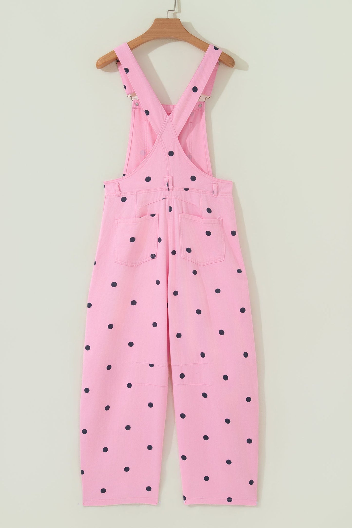 Polka Dot Denim Barrel Leg Overalls