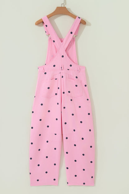 Polka Dot Denim Barrel Leg Overalls