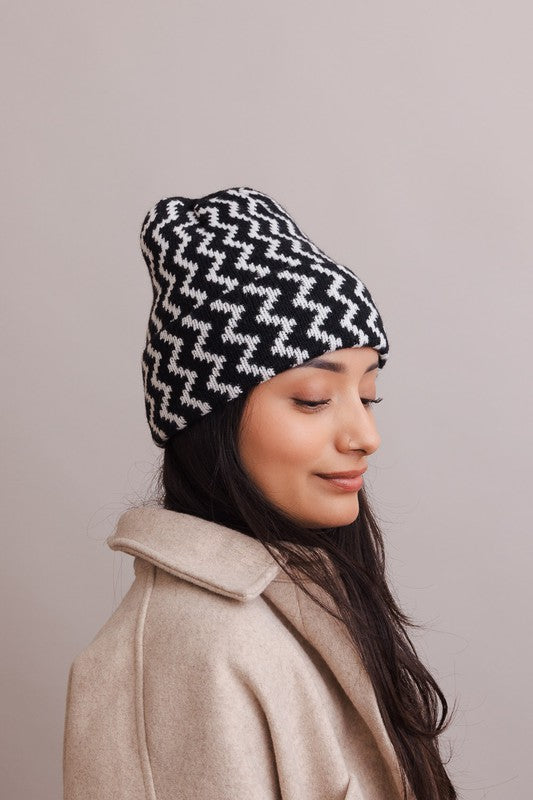 Black OS Zigzag Knit Beanie | Trendy Beanies Outfit Idea for Women by Ro + Ivy | Elevated Basics, Modern Comfort & Style