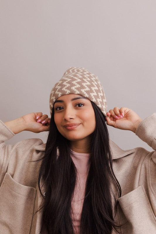 Beige OS Zigzag Knit Beanie | Trendy Beanies Outfit Idea for Women by Ro + Ivy | Elevated Basics, Modern Comfort & Style