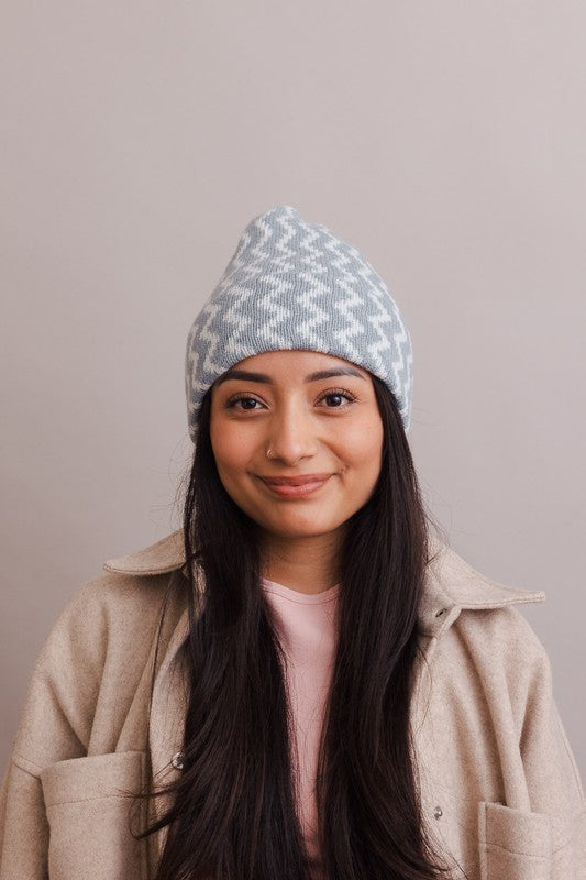 Blue OS Zigzag Knit Beanie | Trendy Beanies Outfit Idea for Women by Ro + Ivy | Elevated Basics, Modern Comfort & Style