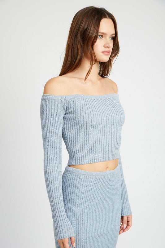 Off-Shoulder Ribbed Knit Long Sleeve Top - Ro + Ivy