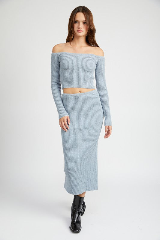 Off-Shoulder Ribbed Knit Long Sleeve Top - Ro + Ivy