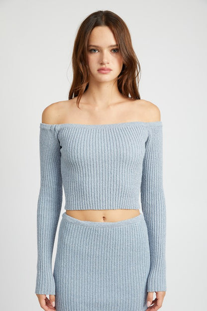 Off-Shoulder Ribbed Knit Long Sleeve Top - Ro + Ivy