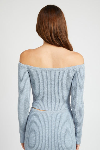 Off-Shoulder Ribbed Knit Long Sleeve Top - Ro + Ivy