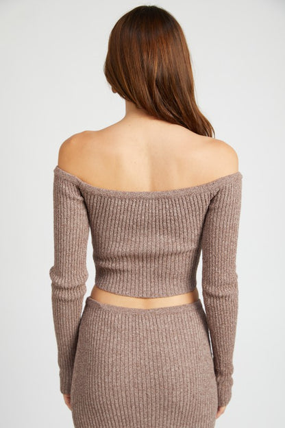 Off-Shoulder Ribbed Knit Long Sleeve Top - Ro + Ivy