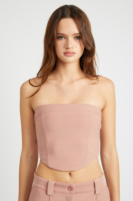 Back Lace-Up Tube Top with Rounded V Hem - Ro + Ivy