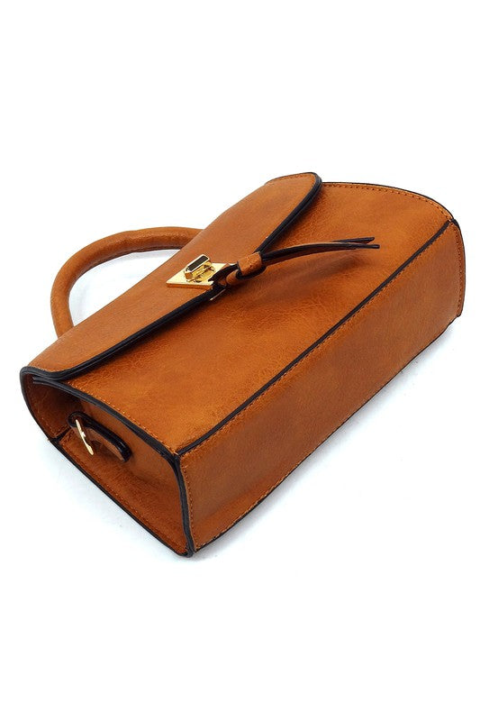 Faux Vegan Leather Twist Lock Flap Satchel Crossbody Bag | Trendy Crossbody Bags Outfit Idea for Women by Ro + Ivy | Elevated Basics, Modern Comfort & Style