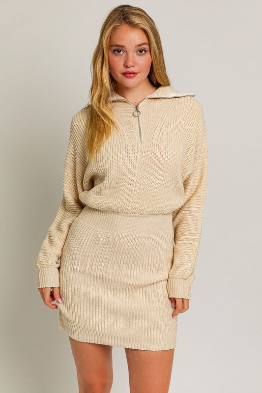 Zipper Mini Sweater Dress