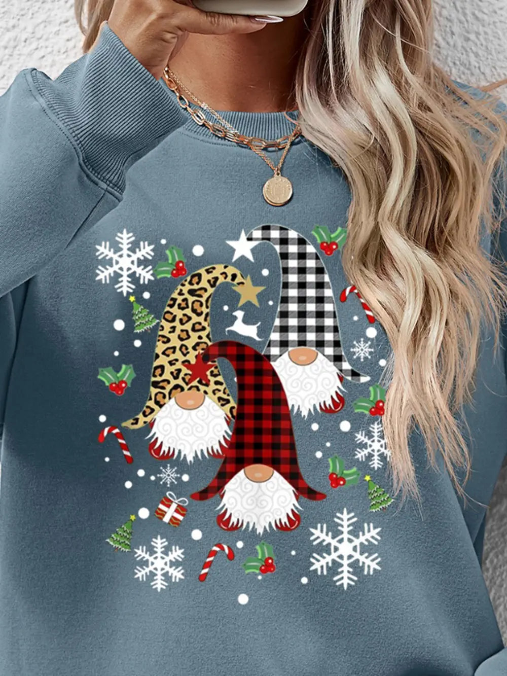 Faceless Gnomes Graphic Drop-Shoulder Sweatshirt