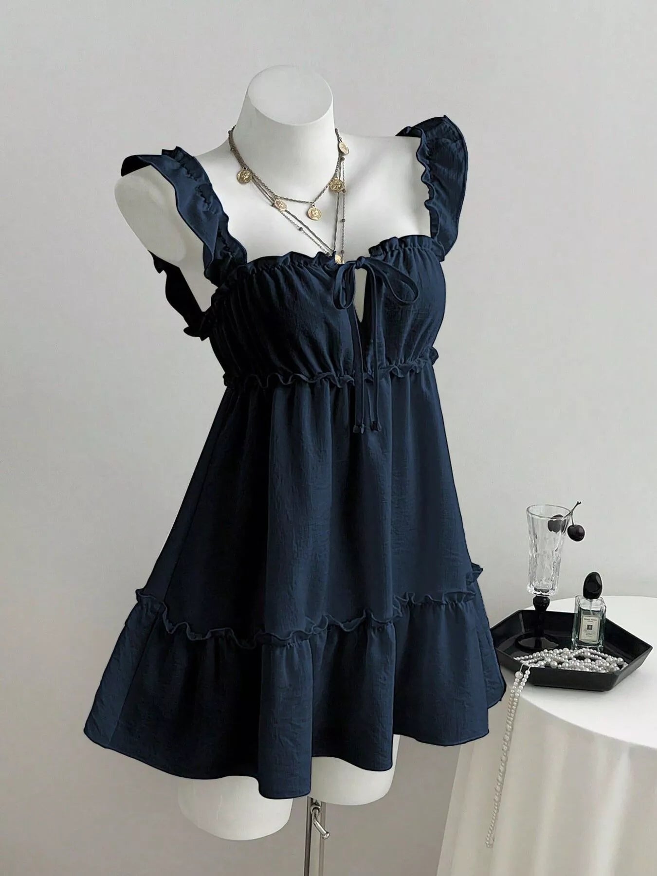 Ruffled Square Neck Mini A-Line Dress