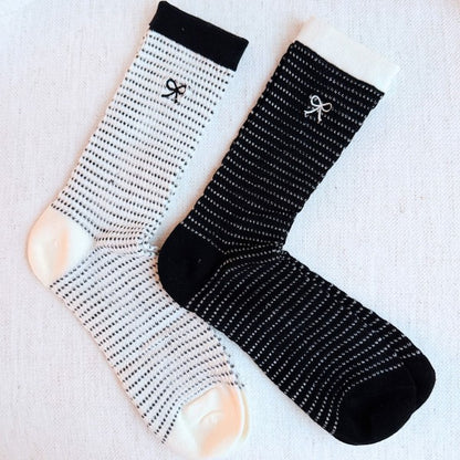 As Shown One Size Stripped Bow Socks Set Of 2 | Trendy Socks Outfit Idea for Women by Ro + Ivy | Elevated Basics, Modern Comfort & Style