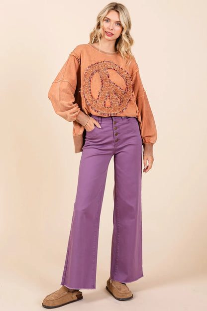 Twill High Waisted Button Fly Wide Leg Pants – outfit idea for women | Ro + Ivy