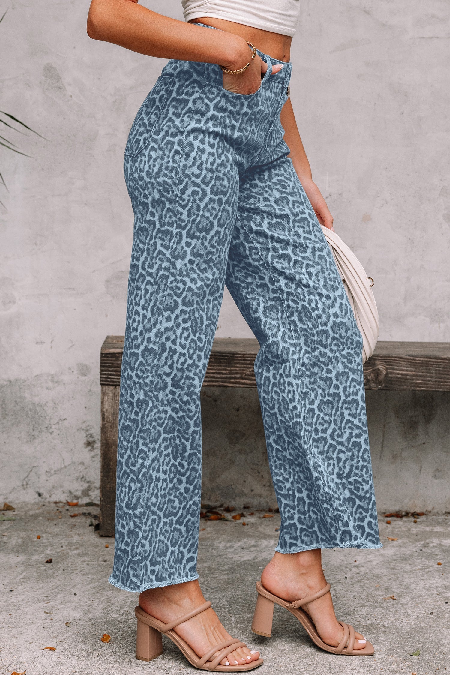 Leopard Print High Waist Wide Leg Jeans — Trendy Bold Everyday Statement Style - Jeans