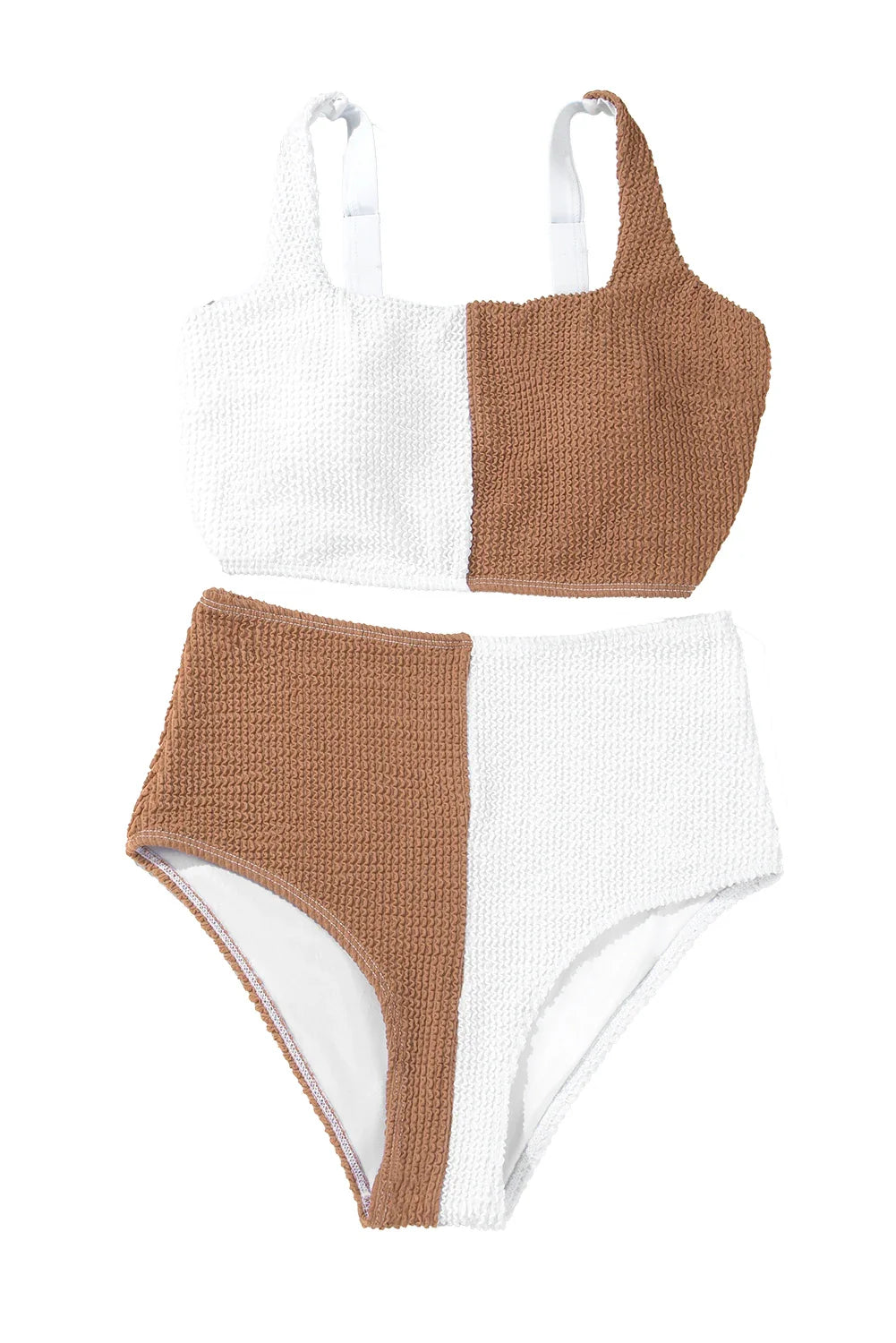 Colorblock Corded Square Neck High Waist Bikini Set — Modern Beach Statement Style - Swimwear/Bikinis