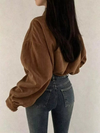 Corduroy Snap Button Cropped Jacket