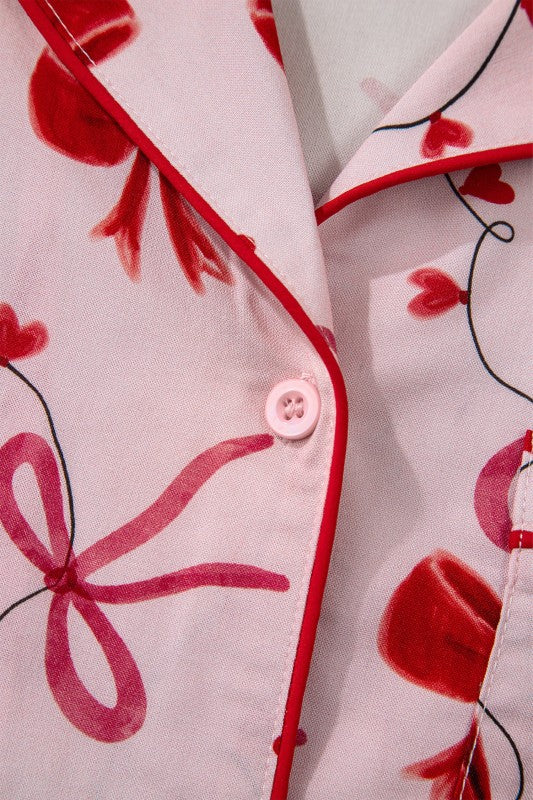 Red Bow Long-Sleeve Pajama Top & Shorts Set | Trendy Pajamas Outfit Idea for Women by Ro + Ivy | Elevated Basics, Modern Comfort & Style