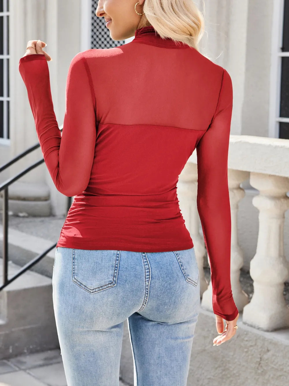 Women's Lightweight Mock Neck Long Sleeve Top - Tops