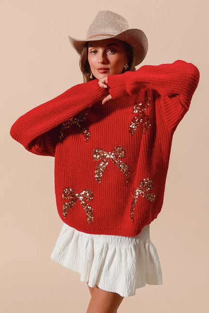 Christmas Holiday Ribbon Long Sleeve Sweater | Trendy Sweaters Outfit Idea for Women by Ro + Ivy | Elevated Basics, Modern Comfort & Style