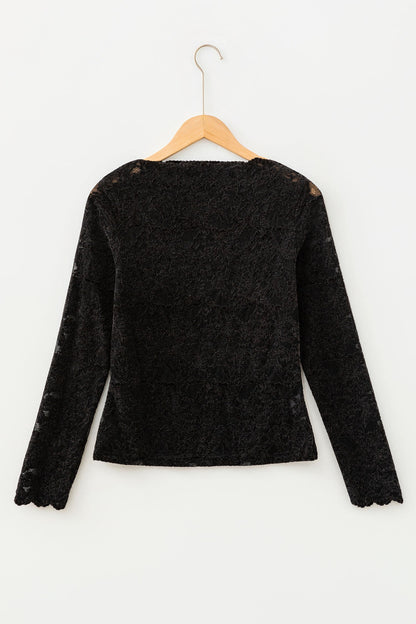 Mesh Lace Mock Neck Long Sleeve Top