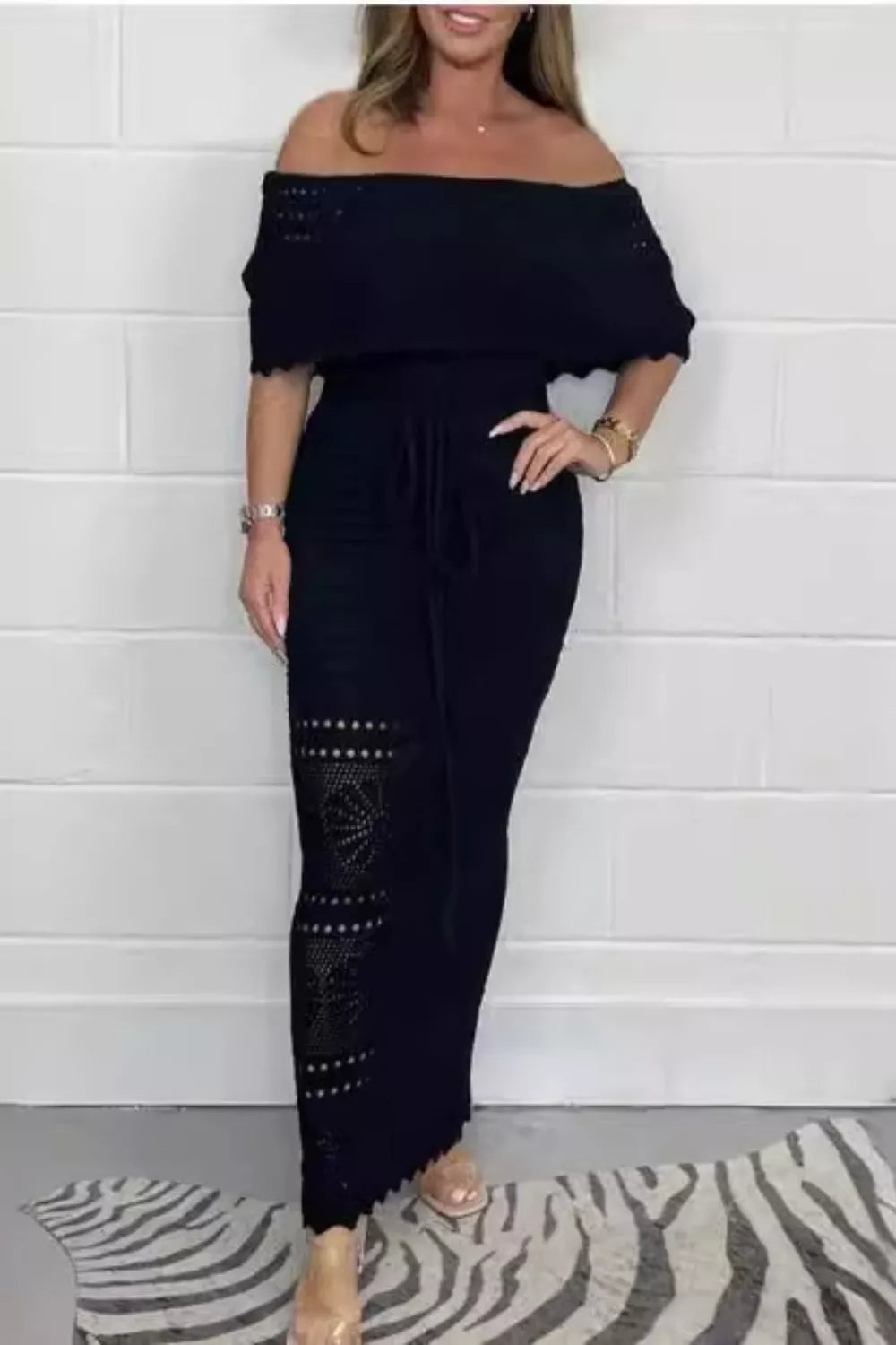 Crochet Off-Shoulder Maxi Dress - Black Maxi Dresses