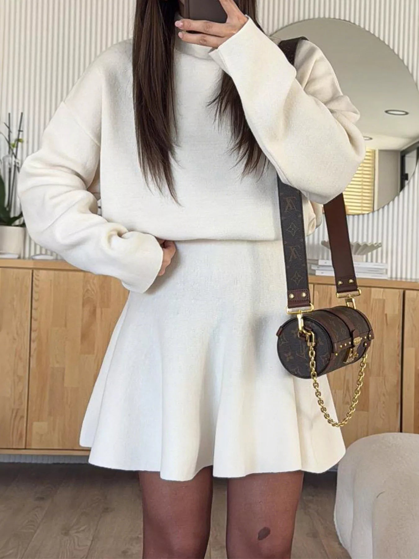 Women's Round Neck Long Sleeve Mini Sweater Dress - Sweater Dresses