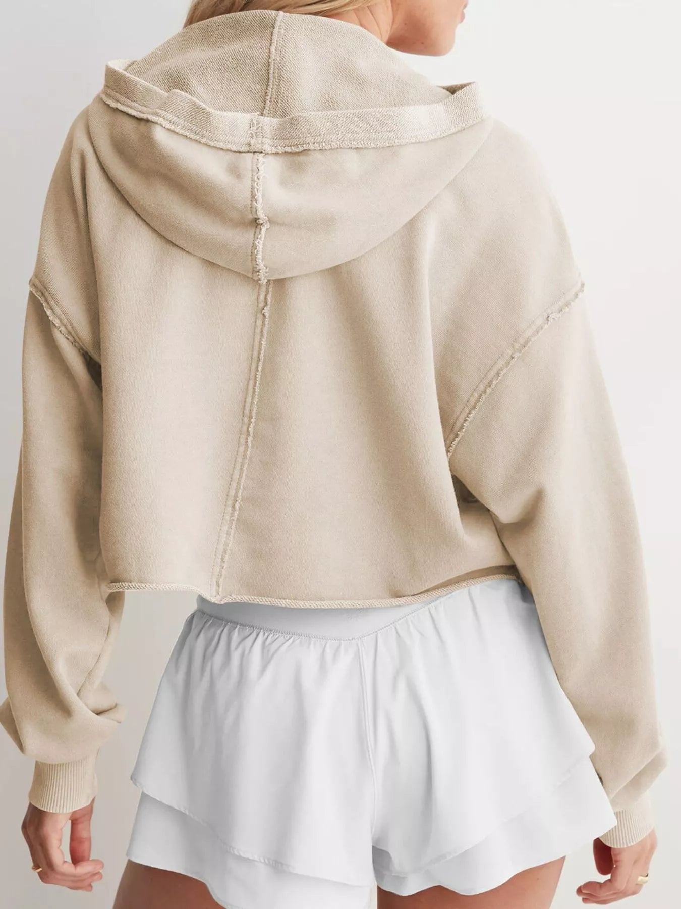 Exposed Seam Dropped Shoulder Hoodie - Pullover Hoodies
