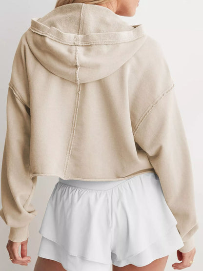 Exposed Seam Dropped Shoulder Hoodie - Pullover Hoodies