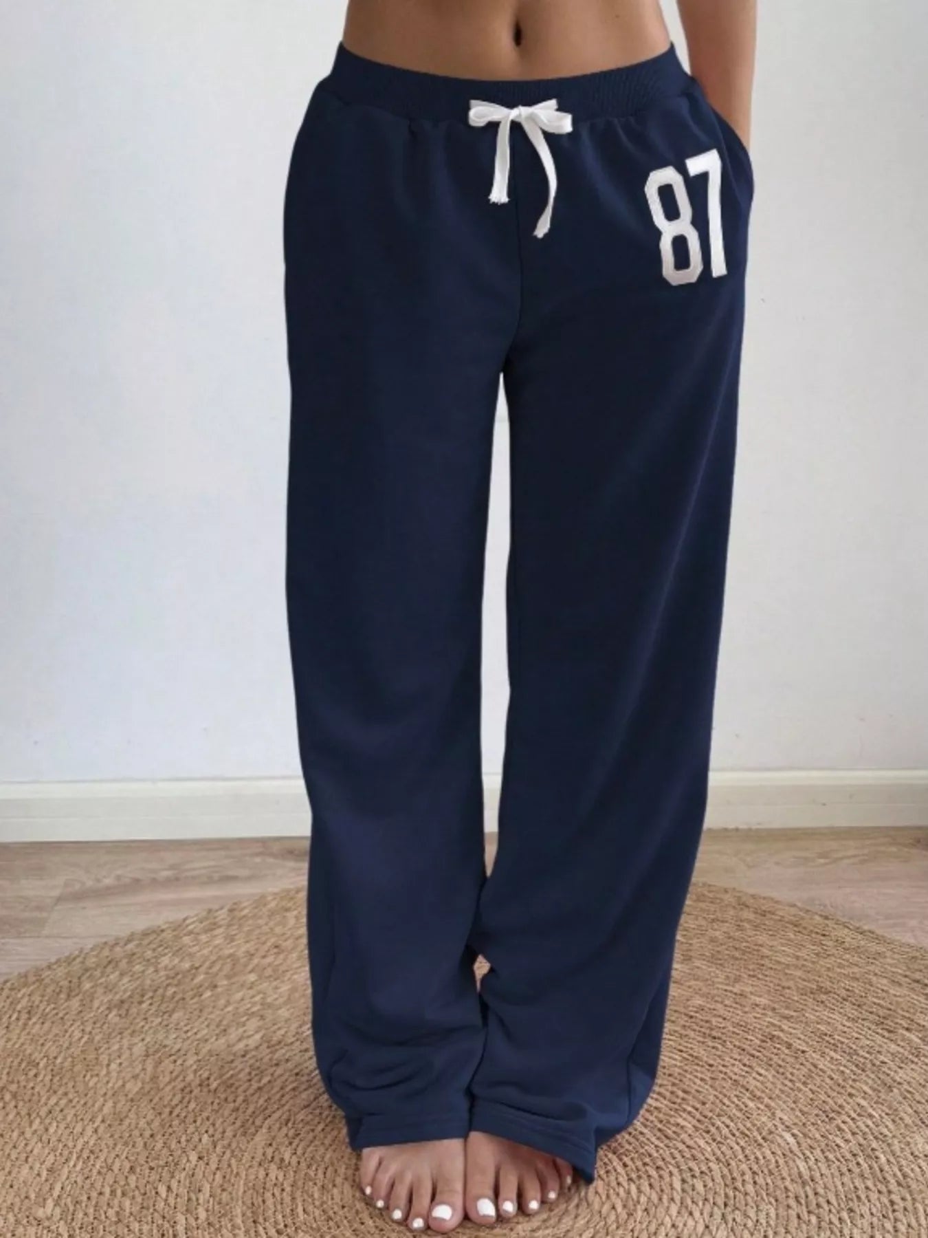 Drawstring Pocketed Wide Leg Sweatpants