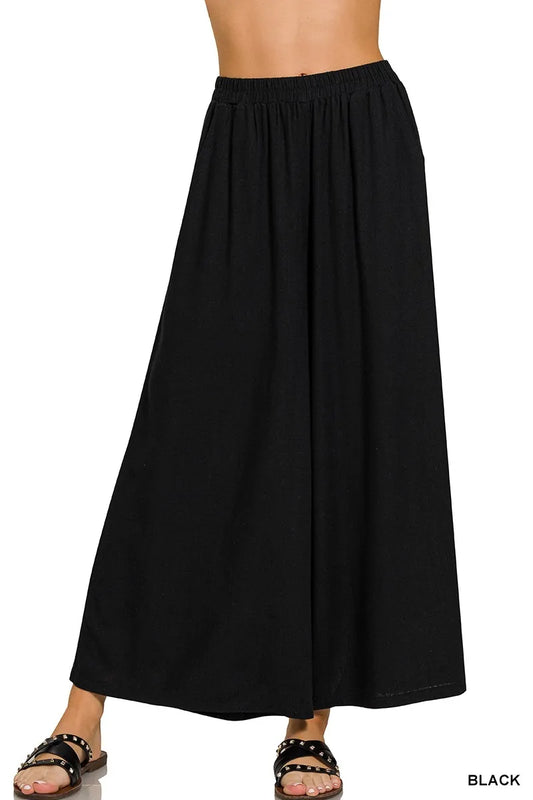 Woven Pleated Wide Leg Pants - BLACK Loungewear Pants