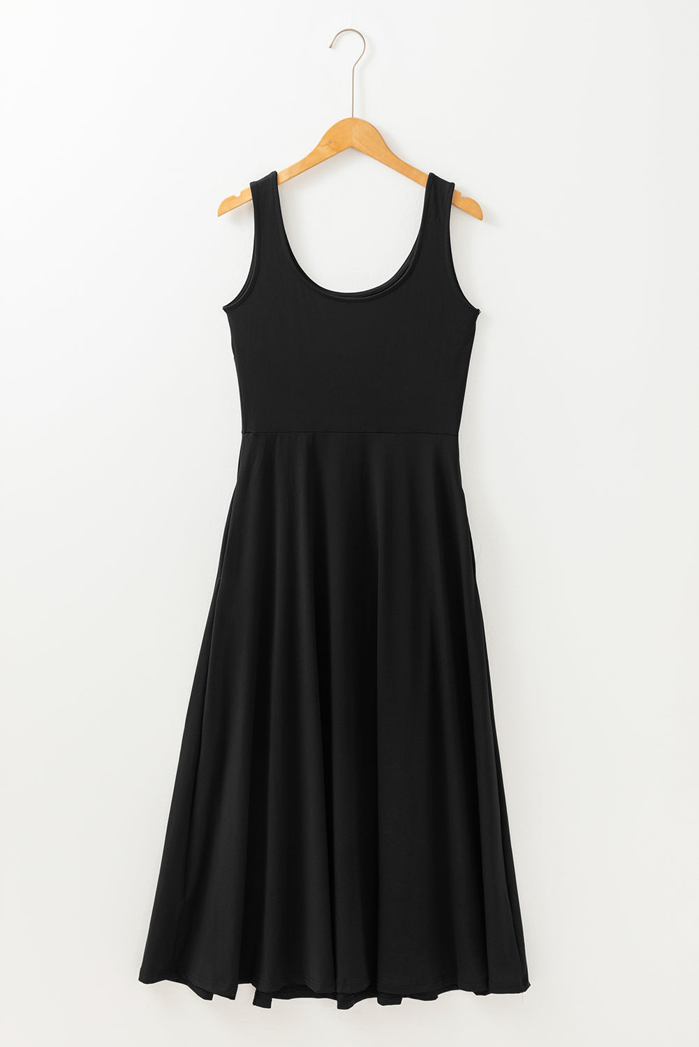 Solid Scoop Neck Sleeveless Flared Side Slit Midi Dress — Versatile Feminine Everyday Style - Dresses/Midi Dresses