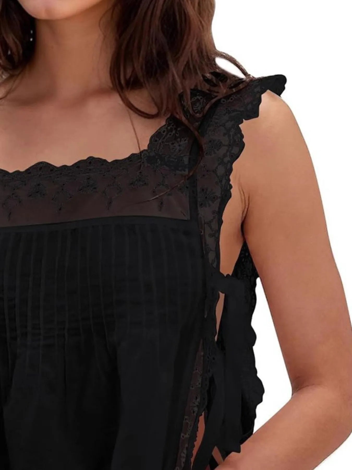 Women's Lace Trim Eyelet Square Neck Top - Blouses
