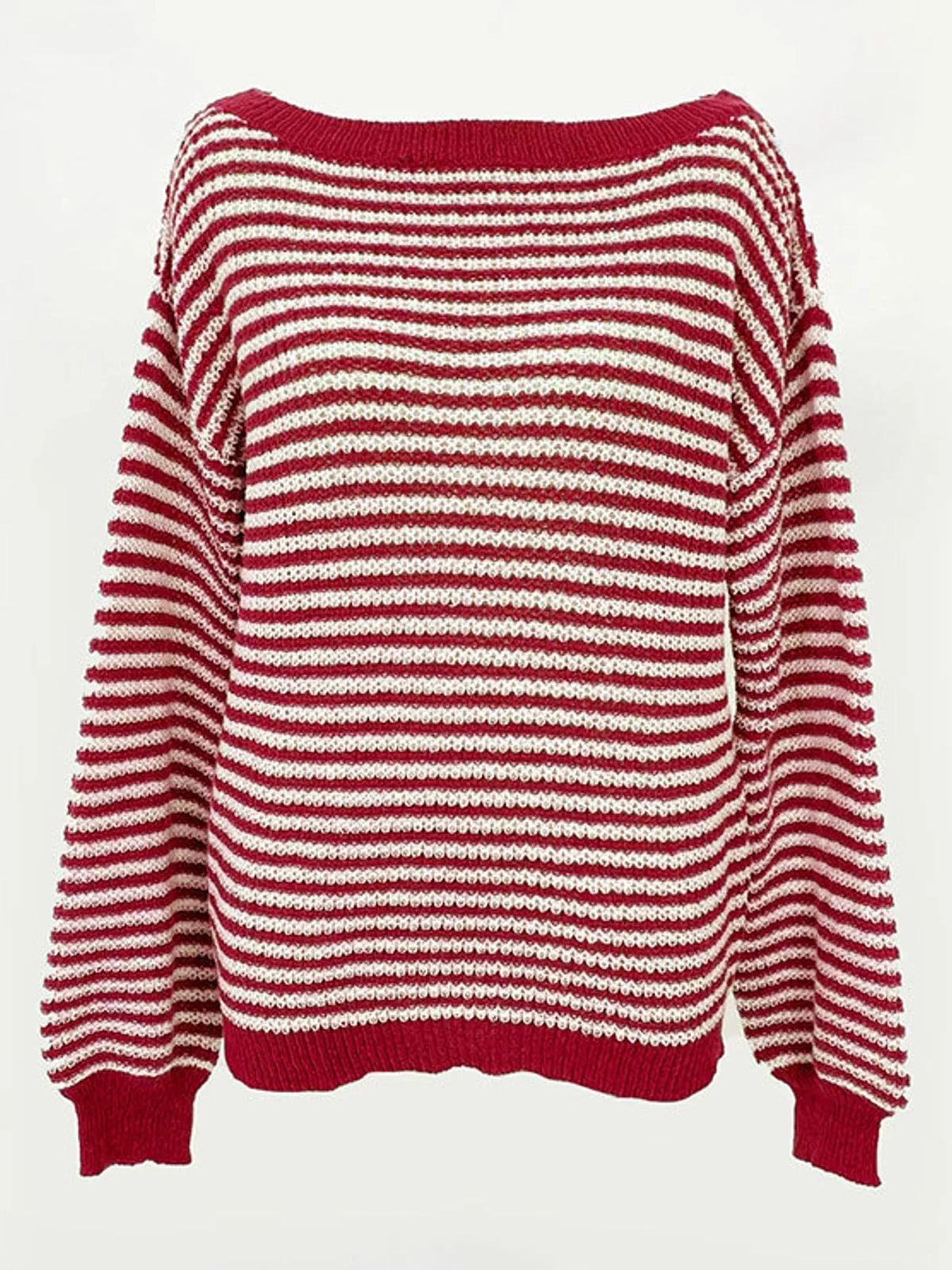 Oversized Striped Ribbed Knit Sweater with Boat Neck