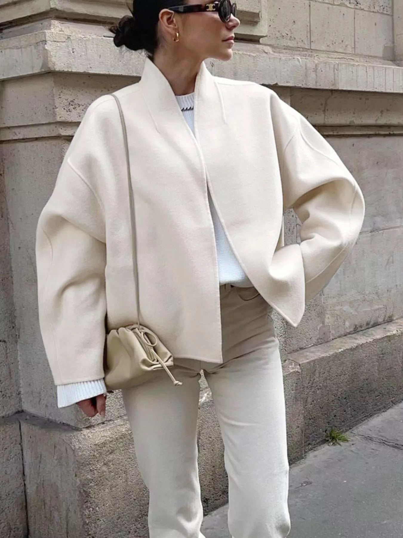 Women's Open Front Lightweight Cropped Coat - Ivory Coats
