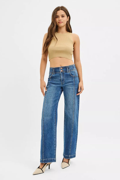 Mid Rise Wide Leg Baggy Jeans | Trendy Jeans Outfit Idea for Women by Ro + Ivy | Elevated Basics, Modern Comfort & Style
